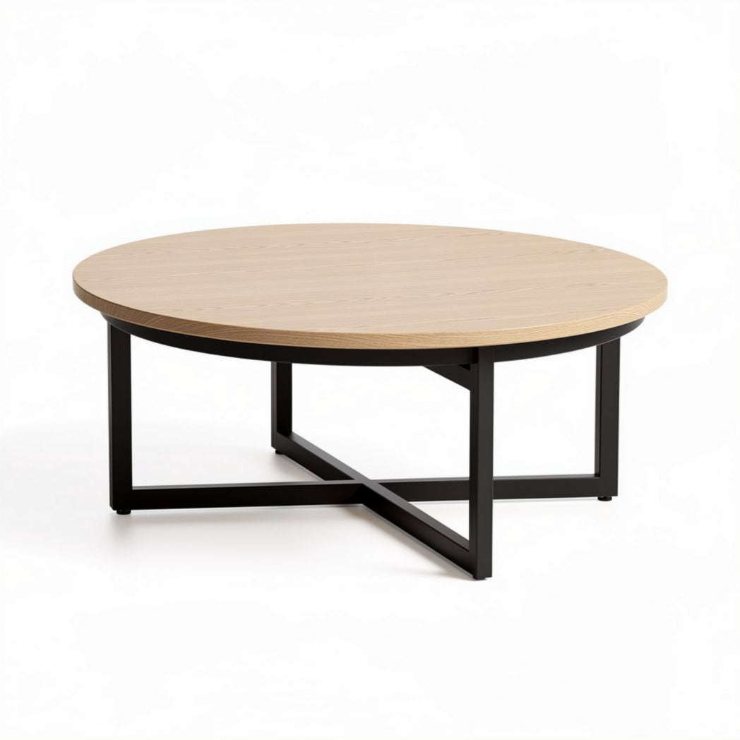 Ronde salontafel van hout met stalen onderstel 100 x 100 x 40cm