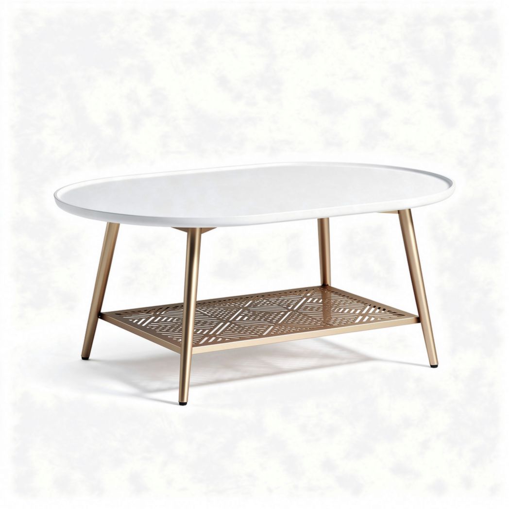 ovale salontafel met metalen onderstel en houten lattenplank 120 x 60 x 45cm