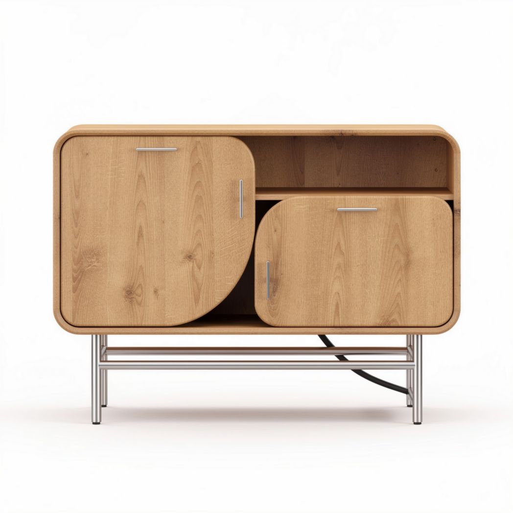 Eikenhouten kast met metalen poten en twee deuren 80 x 40 x 60cm