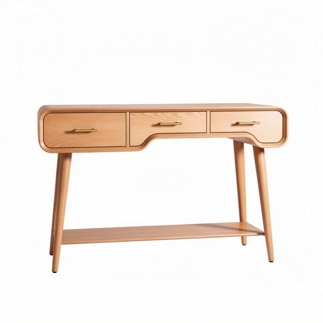 Houten console tafel met drie lades en open schap 120 x 40 x 75cm