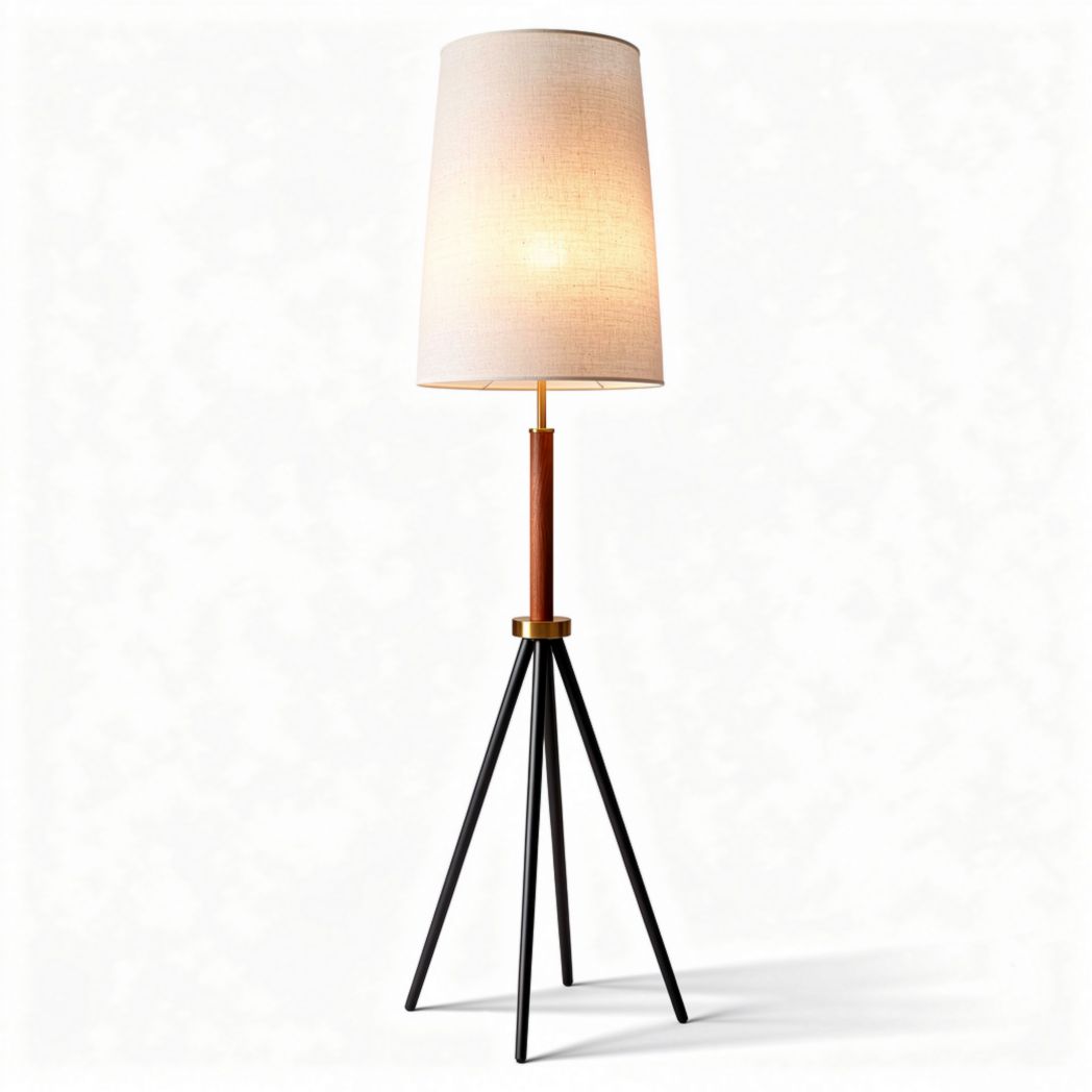 vloerlamp met stoffen lampenkap en houten voet in zwart en bruin 40 x 40 x 130cm