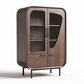 Houten vitrine kast met glazen deuren in walnootkleur 80 x 40 x 120cm