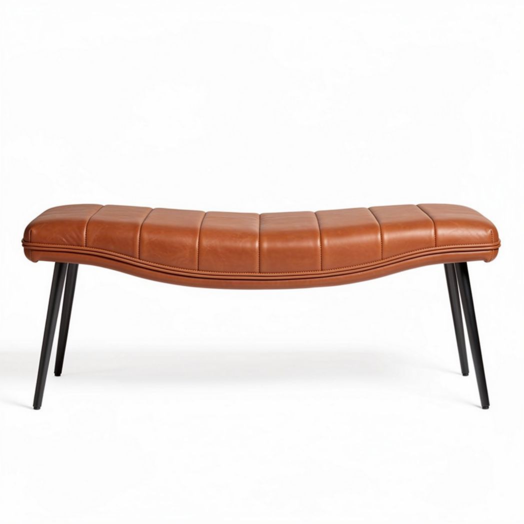 Lederen banken van 120 x 40 x 45cm met zwart metalen poten