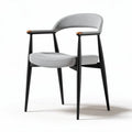 Stoel van grijs textiel met zwart metalen onderstel en houten details 60 x 55 x 80cm