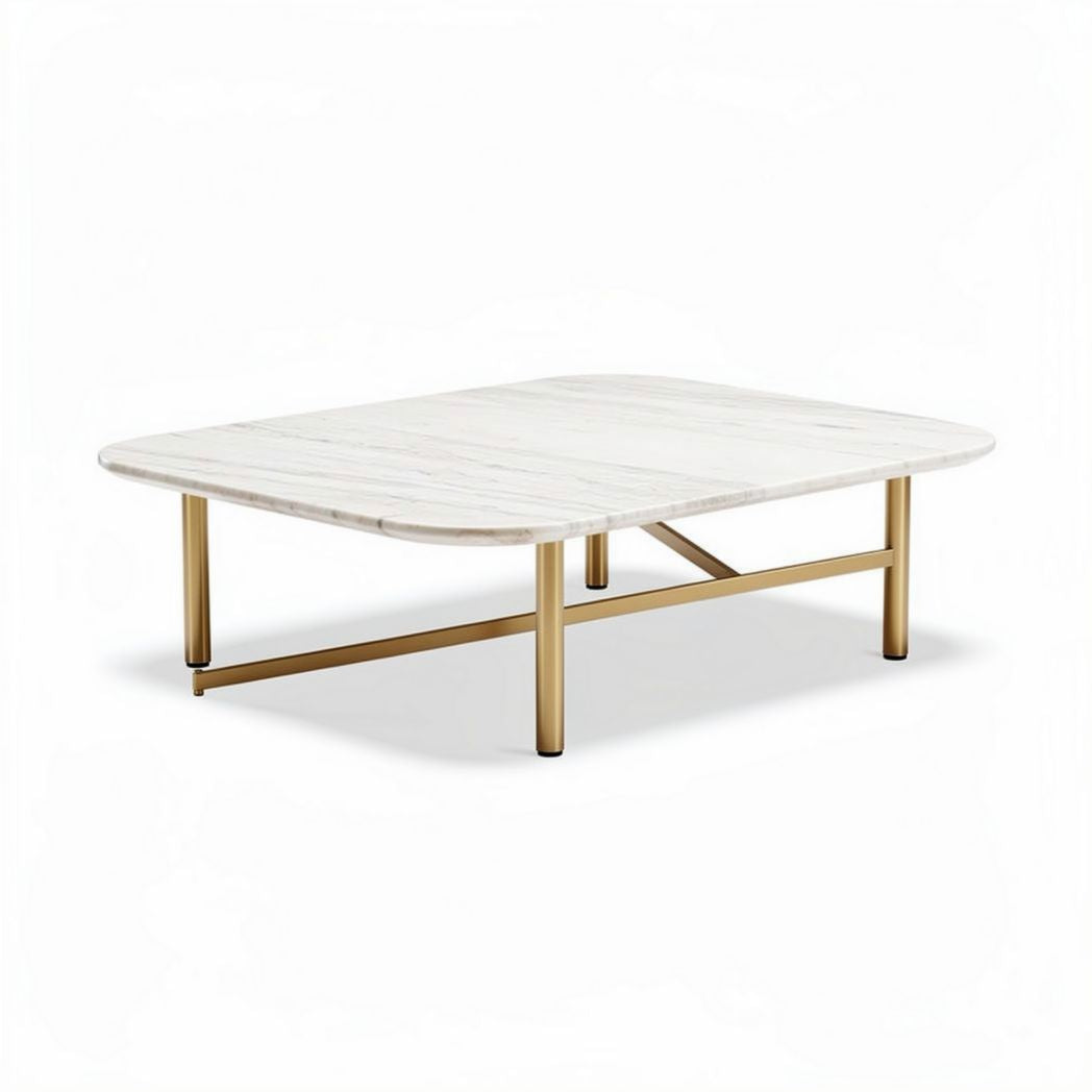 Salontafel van marmer met metalen poten 120 x 80 x 40cm wit en goud